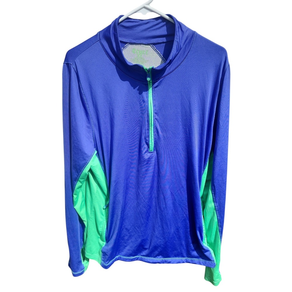 Cruel Girl Womens XL Blue Green Quarter Zip Performance Top Thumbholes Pullover